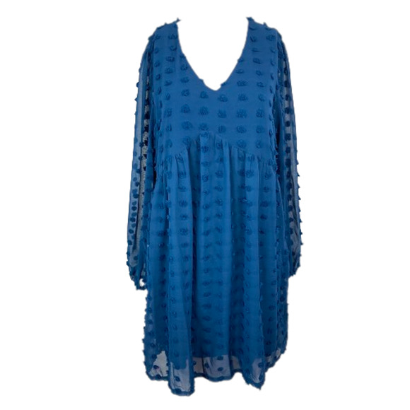Kirundo Dress Womens Sz M Teal Blue A Line Mini Flowy‎ Sheer Textured New - Picture 1 of 10